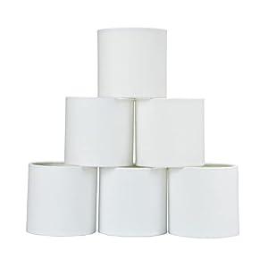 LAMPWELL MEMO Clip-on Chandelier Fabric Lamp Shades, Set of 6, Small Drum, 5.2"×5.2"×H5.2", Linen, Handmade, Modern Trendy Decorative, ONLY FOR CANDLE BULB, White