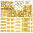 110 Pcs Gold Hair Jewelry for Braids and Dreadlocks - Metal Rings, Cuffs Clips Accessory Decorations - Golden Yellow