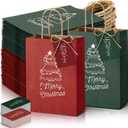 Jaloro 120 Set Christmas Paper Gift Bags with 120 Xmas Gift Tags Red and Green Treat Bags Merry Christmas Favor Goodie Kraft Paper Sack with Handles for Xmas Party Wedding Baby Shower Bridal Shower