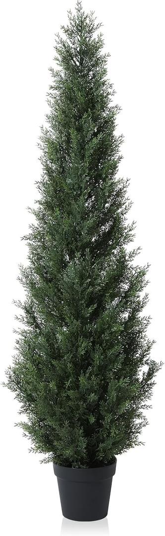 6 Feet Pre-Potted Evergreen Outdoor Artificial Cedar Tree Privacy Screen for Front Porch Decor, Outdoor Entryway Decor Fake Tree, Tall Faux Tree with UV Resistant Coating (1 Pack)