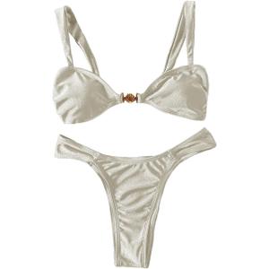 Floerns Women's Two Piece Bikini Sets High Waisted Swimsuit Cheeky Bathing Suit (White, S)