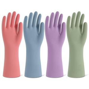 Rubber Cleaning Gloves for Dishwashing, 4 Pairs Reusable Kitchen Gloves for Washing Dishes and Household Cleaning, Colorful Dish Gloves with Flocked Lining and Non-Slip Grip, Pefect for Woman Men - M