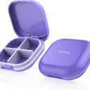 Daily Pill Organizer 4 Compartments, Small Pill Box Portable Travel Pill Case, Mini Pill Container for Purse Pocket, Compact Travel Medicine Organizer for Vitamin, Cod Liver Oil, Supplement (Purple)