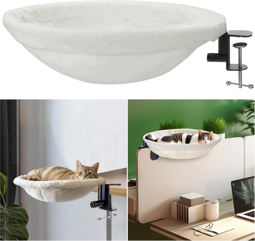Cat Desk Bed,Desk Cat Perch,Comfortable Soft Round Table Mount Cat's Nest with Pet Mat,Office Work Deskcat Perfect Hammock Indoor Cats Accessories