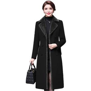 IDEALSANXUN Fur Collar Wool Coats for Women Double Breasted Long Peacoat Jackets (XX-Large, Black)