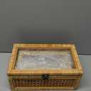 Rattan Decorative Box with Lid, Rectangular Woven with Glass for Display, Set of 2 Wicker for Decor