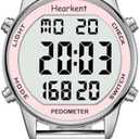 Women Pedometer Watch for Walking Steps and Miles-Step Counter for Calories,30M Waterproof-EL Backlight-Countdown-Stopwatch-No App Step Tracker for Adults Seniors (Pink)