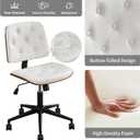 Armless Rolling Office Desk Chair, Adjustable Height Computer Chair, White, Button Style