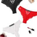 Avidlove Women Sexy Panties Lace Cheeky Panty Rhinestone Bikini Underwear 1-4 Pack (Red)