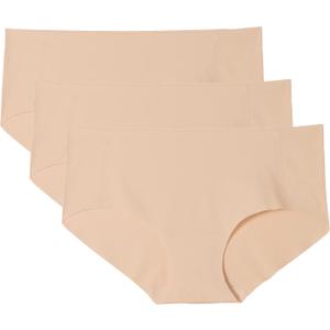 WANDER Womens Seamless Underwear 3-Pack Pure Invisible Breathable Brief Ladies Stretch Hipster Panties (Large, Nude)