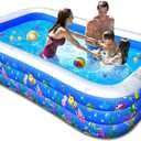 Inflatable Swimming Pool,123''73''22''Large Inflatable Family Lounge Pools Kiddie Pools for Summer Water Party BPA-Free Above Ground Blow Up Kiddie Pool Ball/Sand Pit,Backyard Outdoor Indoor