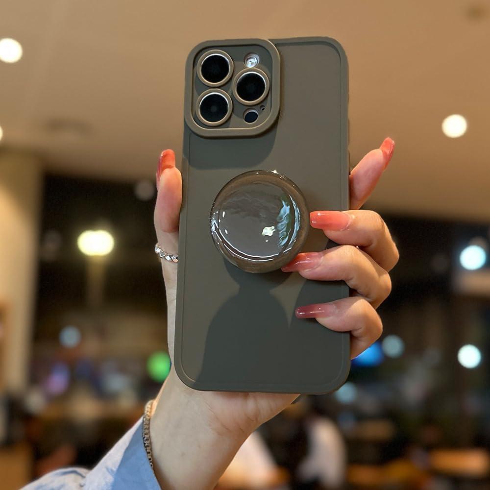 Silicone Case for iPhone 13 Pro Case 6.1-Inch, Women with Ring Holder Expanding Kickstand, Girl Cute Rubber Protective Phone Cover (Gray)