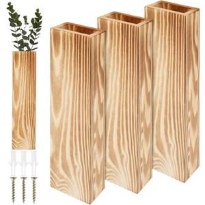 3Pcs Wood Wall Planter for Indoor Decorative Wood Wall Pocket Stylish Wood Hanging Vase 11.82.81.57 Inch Wood Wall Vase Wooden Pocket Vase for Dried Flowers and Faux Greenery Q