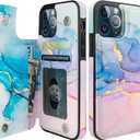 HAOPINSH for iPhone 12/12 Pro Wallet Case with Card Holder, Pink Blue Marble Pattern Back Flip Case PU Leather Kickstand Card Slots Case for Women Girls, Double Magnetic Clasp Cover 6.1"