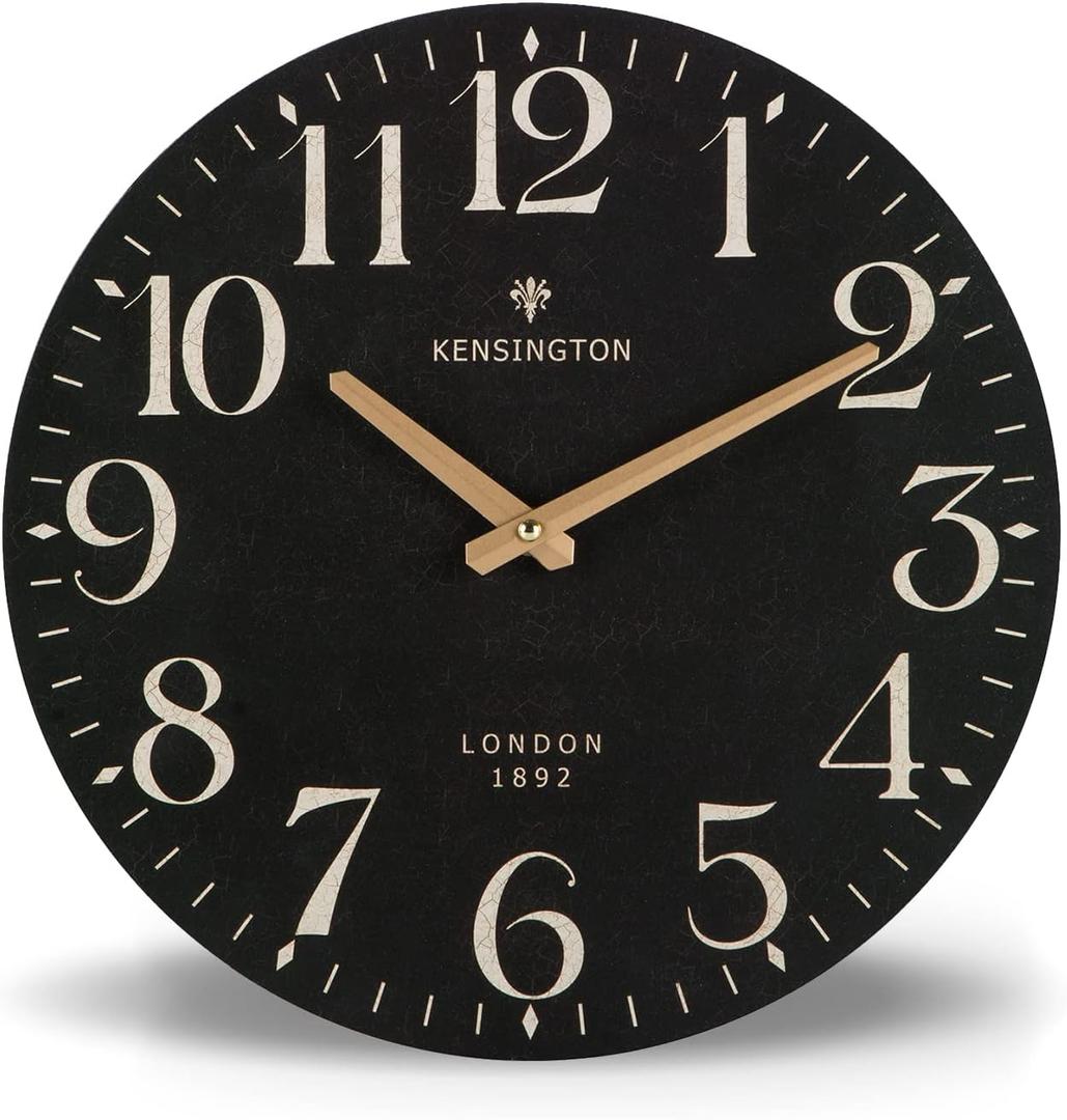 NIKKY HOME Farmhouse Black Wall Clock - 12 Inch Quartz Battery Operated Vintage Wooden Decorative Silent Analog Clock for Kitchen, Living Room, Bedroom, Office