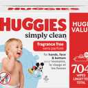 Huggies Simply Clean Unscented Baby Diaper Wipes, 11 Flip-Top Packs (704 Wipes Total)