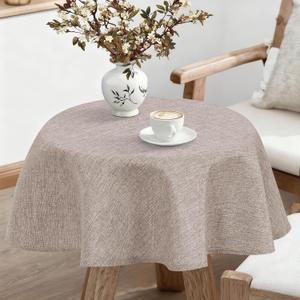 JIUZHEN Round Textured Table Cloth Linen Wrinkle Free Stain Resistant Farmhouse Decorative Circular Tablecloth for Kitchen, Dining, Party, Wedding, Outdoor Use (40 Inch Round,Stone)