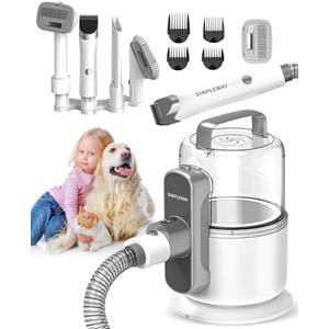 Simple Way Dog Vacuum Grooming Kit for Shedding: Professional Hair Clippers Pet Groomer - Strong Suction Cleaner Deshedding Tool Fur Brush Attachment Trimmer for Home Cat (Milky)