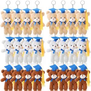 Foilswirl 24 Pcs Class of 2026 Mini Graduation Bears Bulk 4. 72'' Grad Bears Stuffed Animal Plush with Cap for Prek Kindergarten Graduation Party Gifts(Blue)