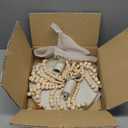 Q&S Boho Chandelier Wood Beaded Flush Mount Ceiling Light Fixtures for Nursery Baby Bedroom Kitchen Hallway, Oak White Finish, 2-Lights