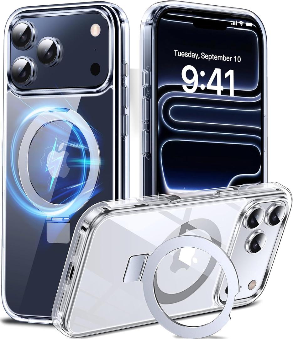 DASFOND Magnetic Clear Case for iPhone 17 Pro Max with Stand, 2025 Upgraded [All-in-1] [Compatible with MagSafe] Invisible Ring Kickstand Transparent Phone Case Cover for iPhone 17 Pro Max, Clear