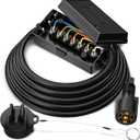 MICTUNING Heavy Duty 7 Way Plug Inline Trailer Cord with 7 Gang Junction Box 8 Feet, Weatherproof