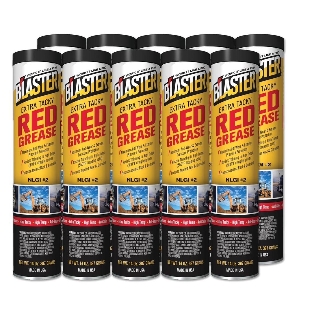 B'laster Extra Tacky Red Grease for Superior High Temerature and Pressure Applications with Superior Wear Protection, 14 Ounces, Pack of 10