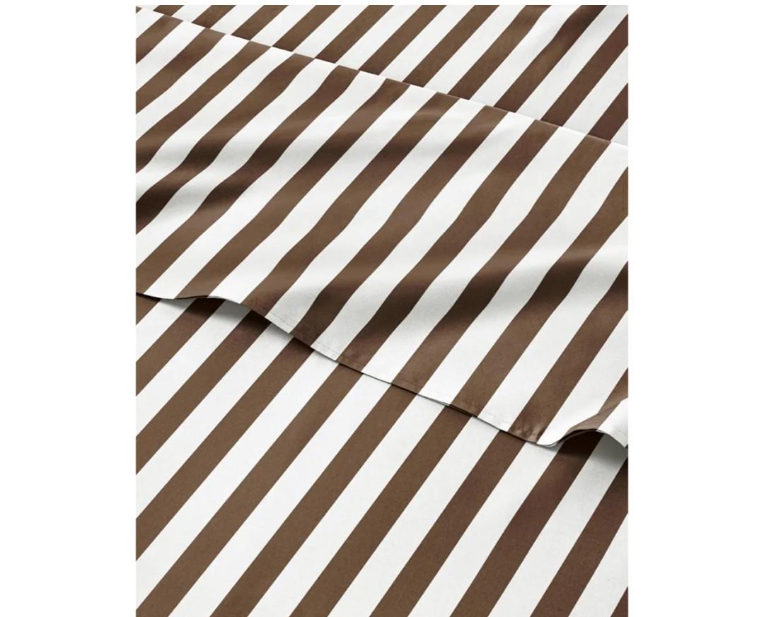 Striped Sheets - Brown Striped Sheets - 1 Flat & 1 Fitted & 2 Pillowcases w/ Deep Pockets – Comfy, Wrinkle & Fade Free - Soft, Breathable and Cooling – Luxury Pinstripe Bedding - Queen Size Bed Set