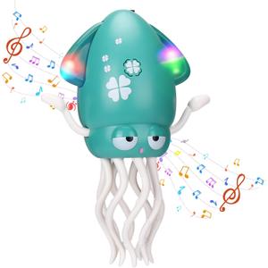 Vodolo Magic Electric Dancing Octopus Toy with Led Light and Music,Automatic Evasion Crawling Dancing Octopus Musical Toys with Fishing Rod,Dancing Squid Toy Baby Must Haves Tummy Time Baby Toys,Green