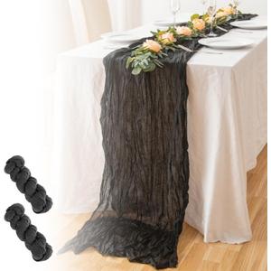JYFLZQ Black Cheesecloth Table Runner 35 x 120 Inch 2 Pack Gauze Table Runner 10ft Cheese Cloth Wedding Table Runner Boho Party Wedding Bridal Shower Decorations