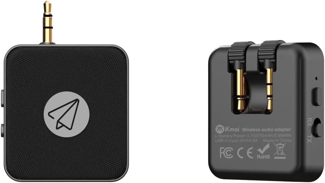 Airplane Bluetooth Adapter 2in1, Foldable 3.5mm AUX Jack for Different Airlines, 20h Play time, Transmitter to 2 Airpods/Headphone, Receiver to Car/Home Stereo