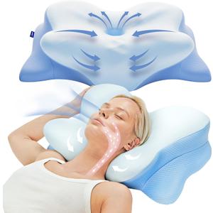 Derila Ergo Cervical Neck Pillow for Sleeping Ergonomic Pillow Contour Neck Support Memory Foam Pillows for Back, Side Sleeper Pillows 21.25 x 14.17 x 4.72 in