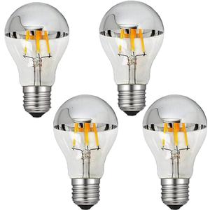 CTKcom 4-Pack A19 Half Chrome Light Bulb 4W Dimmable, E26 Base Natural Light 4000K 40W Equivalent 320lm AC110V, E26 Base Decorative Silver Mirror LED Edison Bulb for Indoor Living Room