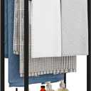 Freestanding Towel Rack, 3 Tier Blanket Ladder Stand with Black Wooden Shelf for Bathroom Living Room (31.5H x 16.9W x7.9D)