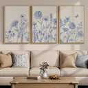 Framed Neutral Chinoiserie Blue Botanical Wall Art, 3 Piece Minimalist Floral Canvas Artwork for Modern Farmhouse, Flower Painting Prints for Living Room Bedroom Kitchen Office Dining Room, 20x30 In, 20" W x 30" H x 3Pcs