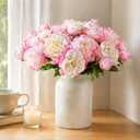 8 Pcs Silk Peonies Artificial Flowers Bulk Faux Peony Bouquet Fake Flower for Wedding Bridal Shower Centerpieces DIY Floral Arrangements Home Party Decorations (White-Pink)
