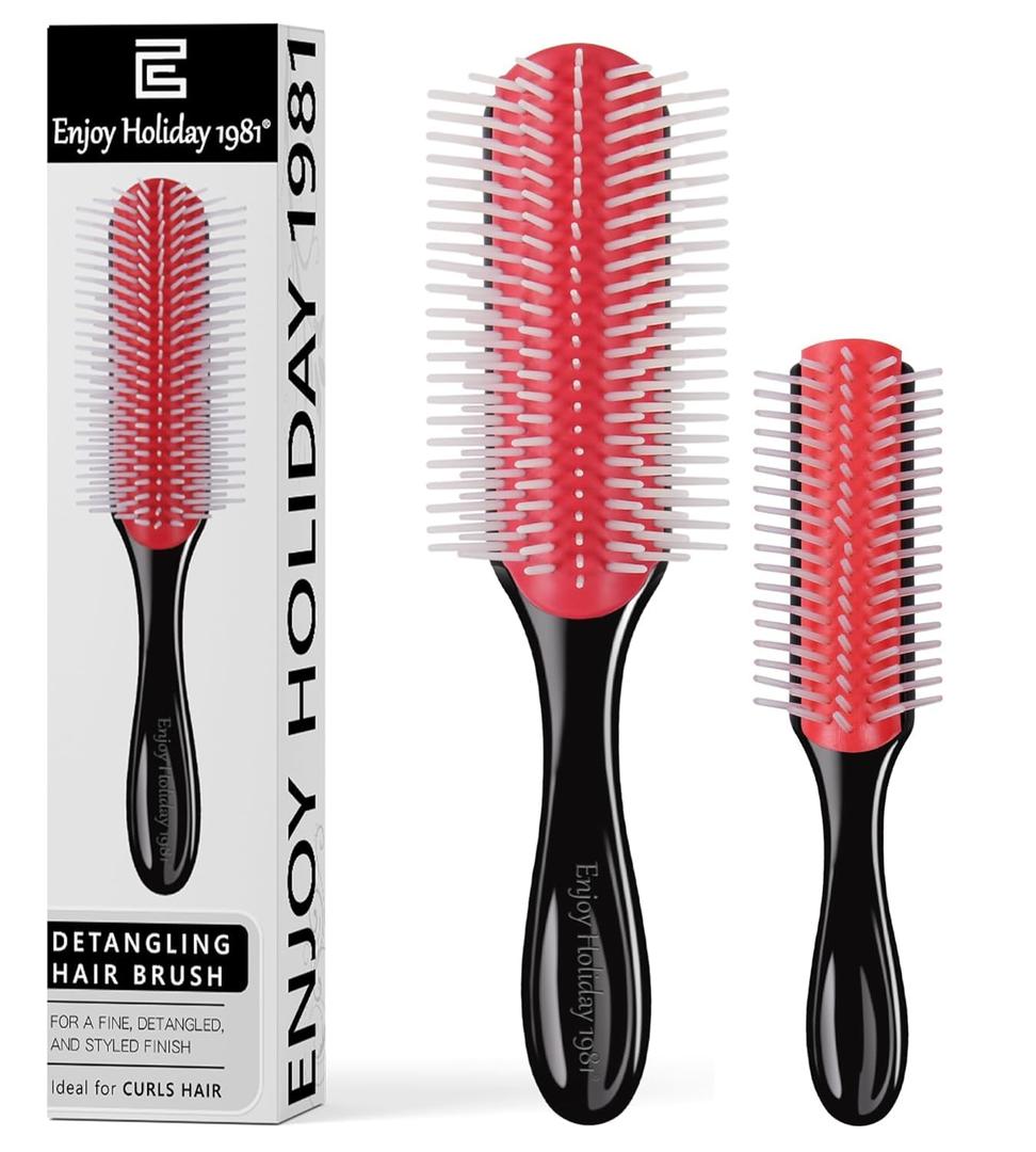 2 PCS Hair Brush for Women Men 7 Row 5 Row Curly Wet or Dry Hair Classic Styling Brushes for Natural Thick Hair, Blow Separating, Shaping Defining Curls Tools Travel Bristle Black Hairbrush