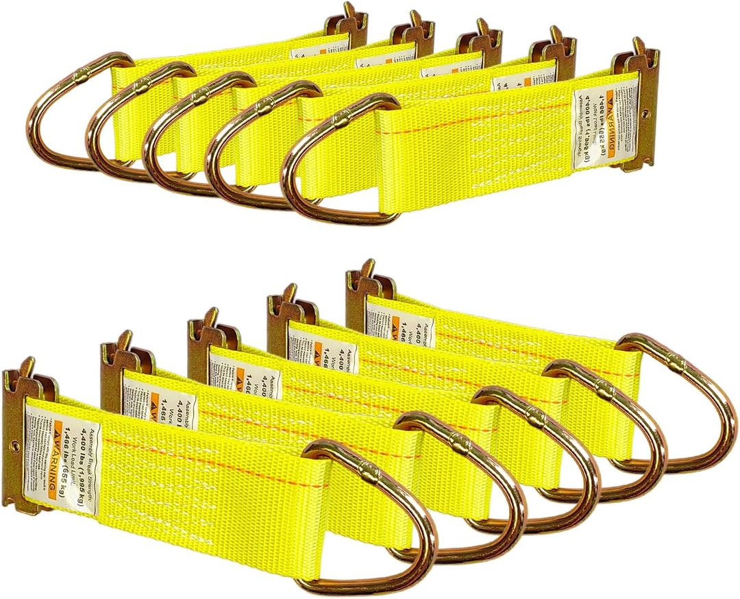 10 Pack E-Track 2" x 6" Rope Tie-Offs, E Track Tie Down Anchors Tie Off Strap w/D Ring, for Load Securement Tie-Down in Flatbeds, Enclosed Trailers, Vans, Cars, Trucks, Pickups, Warehouses