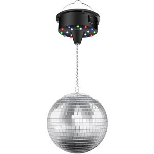 Disco Ball with Motor and Light, 4 Colors Light with 18 LED Beads, 5/8/10/15 RPM Rotating Motor with 6" Mirror Ball Remote for 70s 80s DJ Club, Wedding, Birthday, Party Essential
