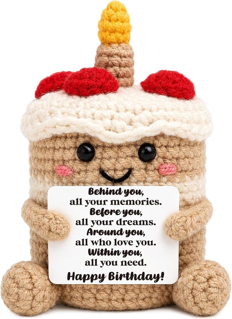 Mini Happy Birthday Gifts for Women Sister Positive Handmade Crochet Cake, Compact
