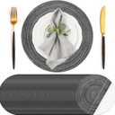 Geosar 100 Pcs Disposable Paper Placemats Cotton Woven Look 13'' Round Placemats Rustic Disposable Table Pads Bulk for Dining Table Decoration Birthday Wedding Bridal Baby Shower Party (Black)