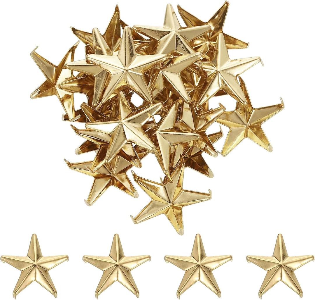 uxcell 50Pcs Metal Star Studs Claw, 20mm 5-Claw Punk Studs Rivets Spikes Nail Head Leather Rivets for DIY Crafts Clothing Leathercraft Bag Shoes, Light Gold
