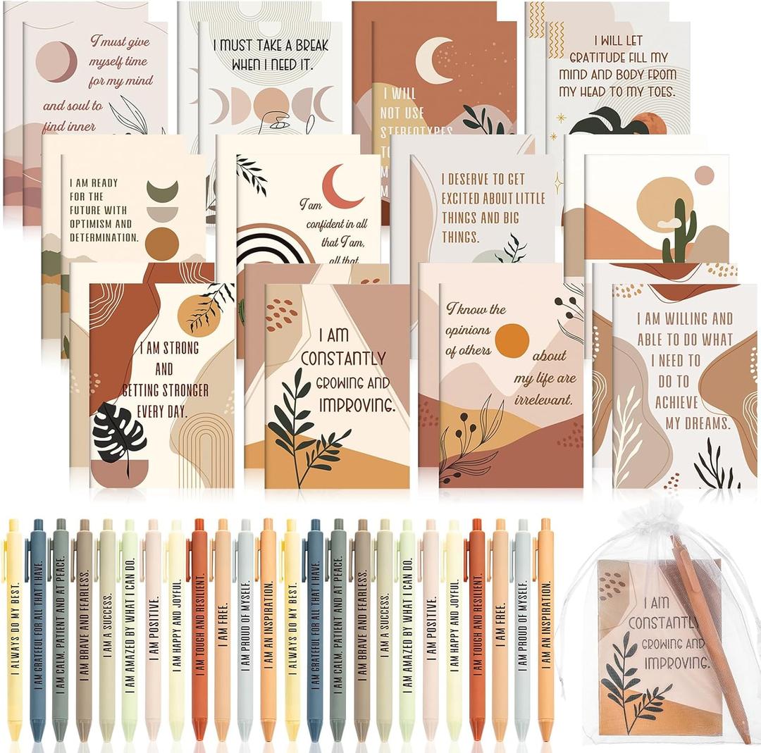 Mooliwe 72 Set/144 Pcs Positive Affirmation Gift Set Gratitude Notebooks with Pens Small Bags Motivational Encouragement Notepads Daily Affirmations Journal for Women Stress Relief Self Care (Rainbow)