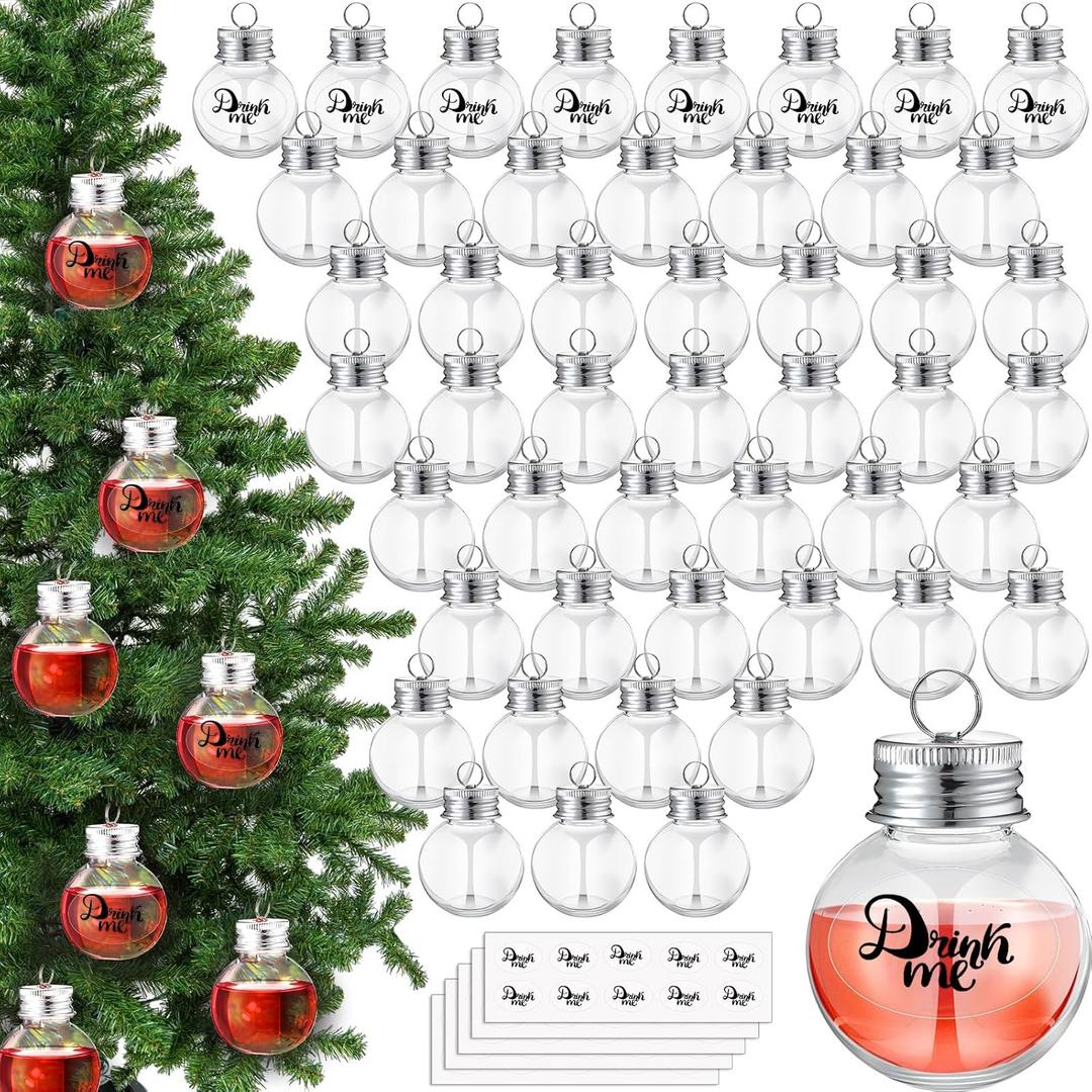 Patelai 50 Pcs Christmas Clear Plastic Fillable Ornaments for Tree Christmas Drink Balls Plastic DIY Hanging Pendant Ball for Crafts Home Wedding Party Decor (50 ml)