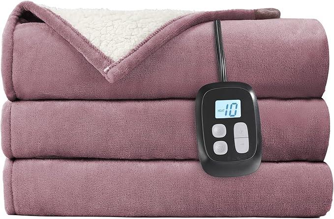 Electric Heated Blanket Full Size - 72"x84", Soft Flannel Heating Blanket, 10 Heating Levels, 1-12 H Auto Shut Off, Breathable Warm and Washable for Bed, Purple