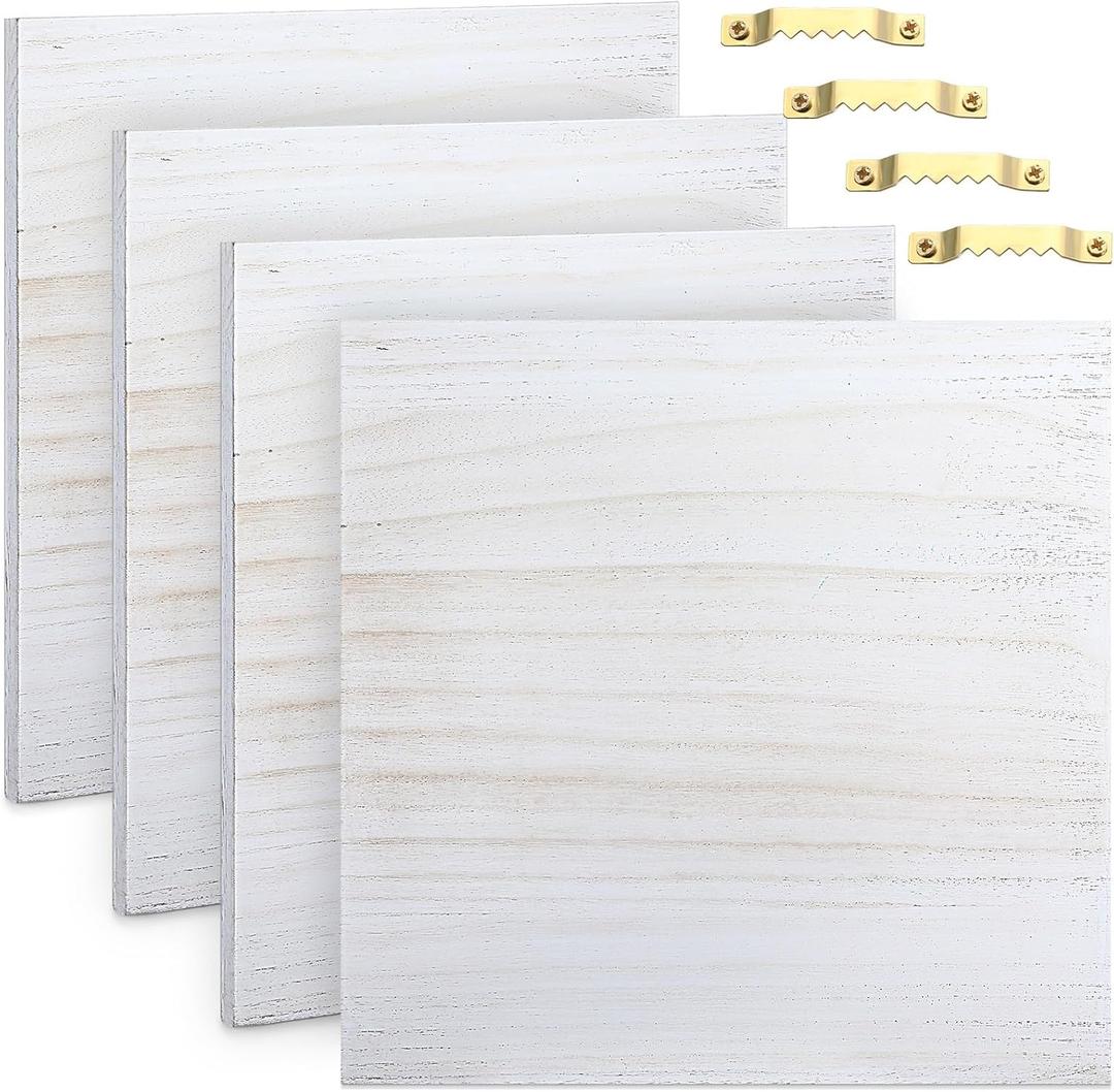 4 Pcs Washed Blank Wooden Signs, 12 x 12 x 0.6 Inch Blank Signs for Crafts, Rustic Wood Canvas, Wooden Plaque, Wood Planks for Crafting Wall DIY Projects Gift Making(White)