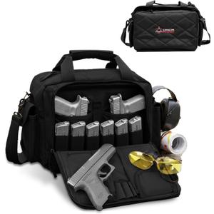  Range Bag for Shooting 3+ Compact Pistol Revolver Range Bag for Handguns and Self Standing Bag Handguns Bag with Durable Double Stitching Lockable YKK Zippers (Black)