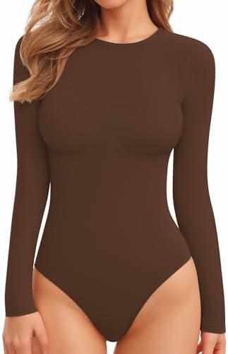 MANGOPOP Tank Top Body Suits Women Sexy Crew Neck Racerback Halter Ribbed Sleeveless Bodysuit for Women Medium