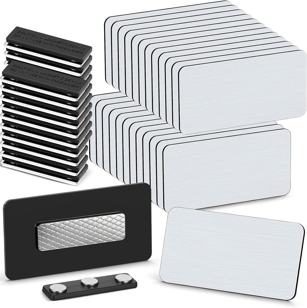 Novabright 50 Pack Magnetic Name Tags 1.5" x 3" Engravable Blank Name Badge Holder with Magnetic Backing Reusable Plastic ID Tags with Backing Magnets for School Office Employee(Silver)