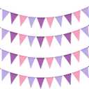 Purple Pink Pennant Banner Flags - 48pcs Prestrung Fabric Pink and Purple Birthday Party Decorations for Girls Women